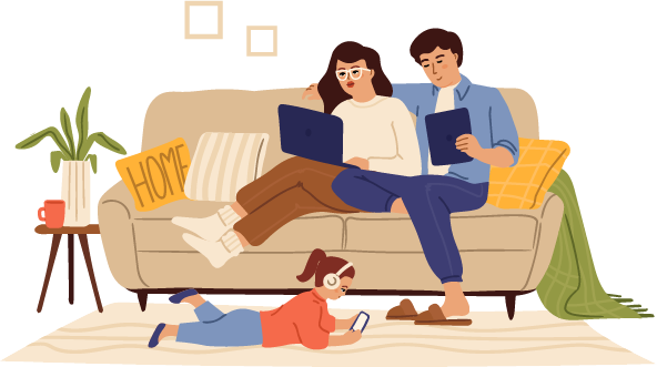 Family using devices