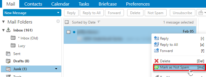 Mark email as not spam